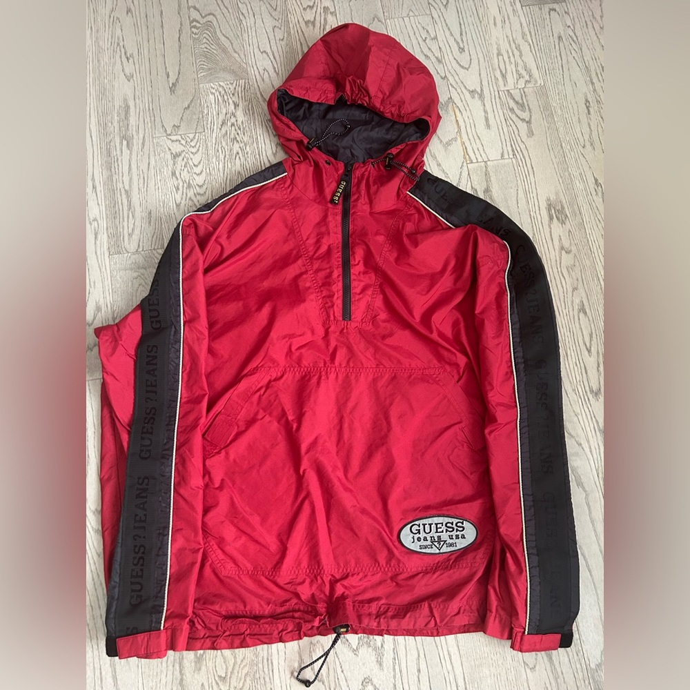 Vintage embroidered Guess red windbreaker size XL